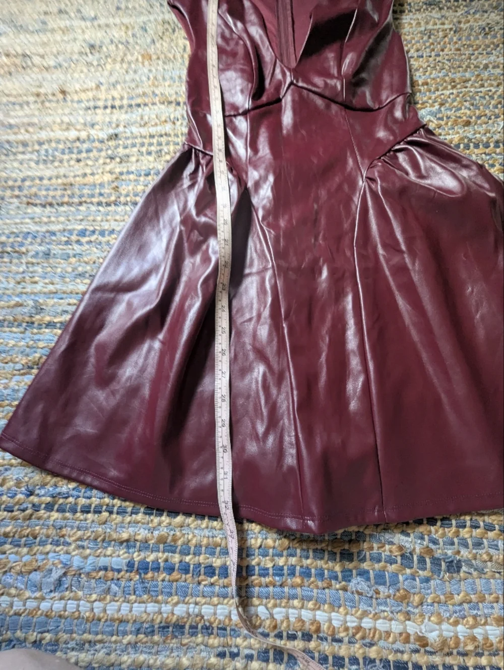 Francesca’s Plum Burgundy Faux Leather Fit & Flare Dress XS Vegan Leather Pleath